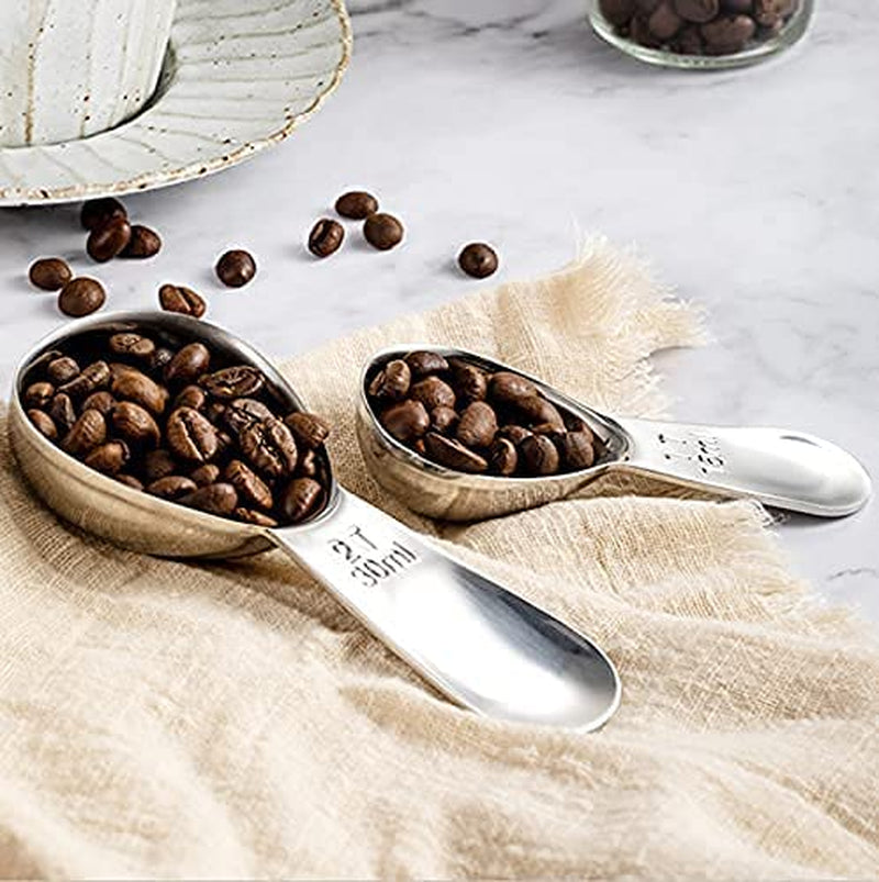 2 Pack SHENGQIDZ Stainless Steel Measuring Coffee Scoop 2&1 tablespoon Short Handle Tablespoon Measuring Spoons for Coffee Tea Sugar (15 ml & 30 ml)