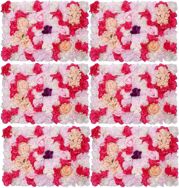 6-Pack Romantic Silk Rose Flower Wall Panels for Wedding Backdrop Decoration - White  Red