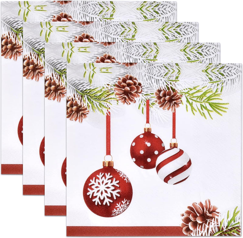 100 Christmas Ornament Cocktail Beverage Napkins 3 Ply Disposable Paper Decorative Elegant Holiday Xmas Hanging Ornaments Dessert Dinner Hand Napkin for Winter Wedding Party Supplies Tableware Decor