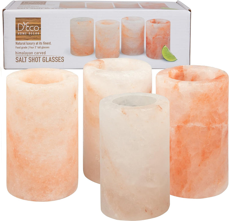 D'Eco Himalayan Salt Shot Glasses (4 Pack) - Hand-Carved 3" All-Natural Pink Salt Tequila Shooters - Add light salt flavor to any drink without the mess - Holiday Party Exchange & Christmas Gift Idea