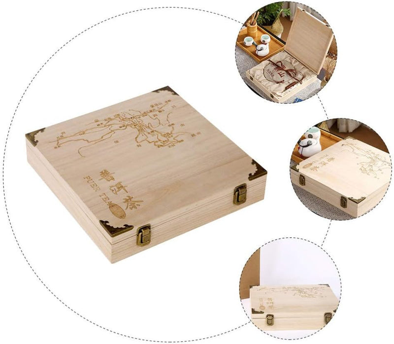 DOITOOL 1pc Box Pu'er Tea Cake Box Tea Storage Holder Tray Fu Tea Saucer Bamboo Tea Holder Tea Storage Bin Rustic Tea Bag Holder Tea Bag Organizer Tea Packing Loose Leaf Wooden Tea Cabinet