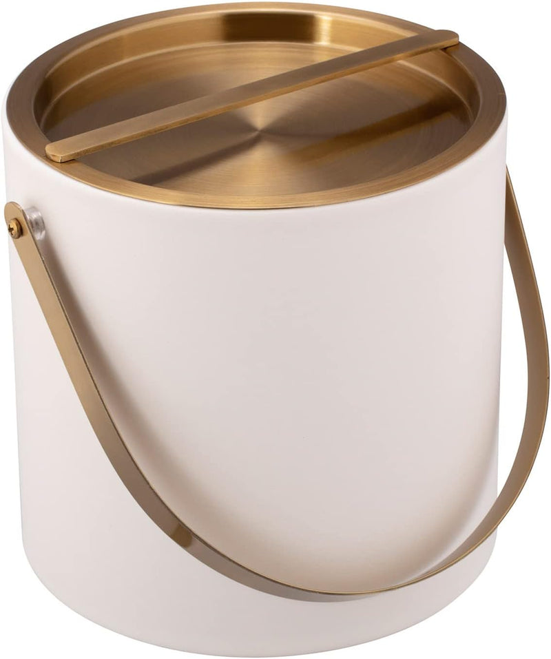 Kraftware 3qt Brushed Gold Arch Handle & Bridge Cover: White Santa Barbara 3 quart Ice Bucket, Small