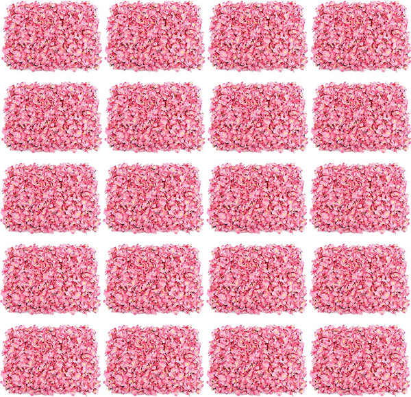 TFCFL 20 Pcs Artificial Flower Wall Panels - Pink Rose Backdrop for Wedding Patio Garden Yard