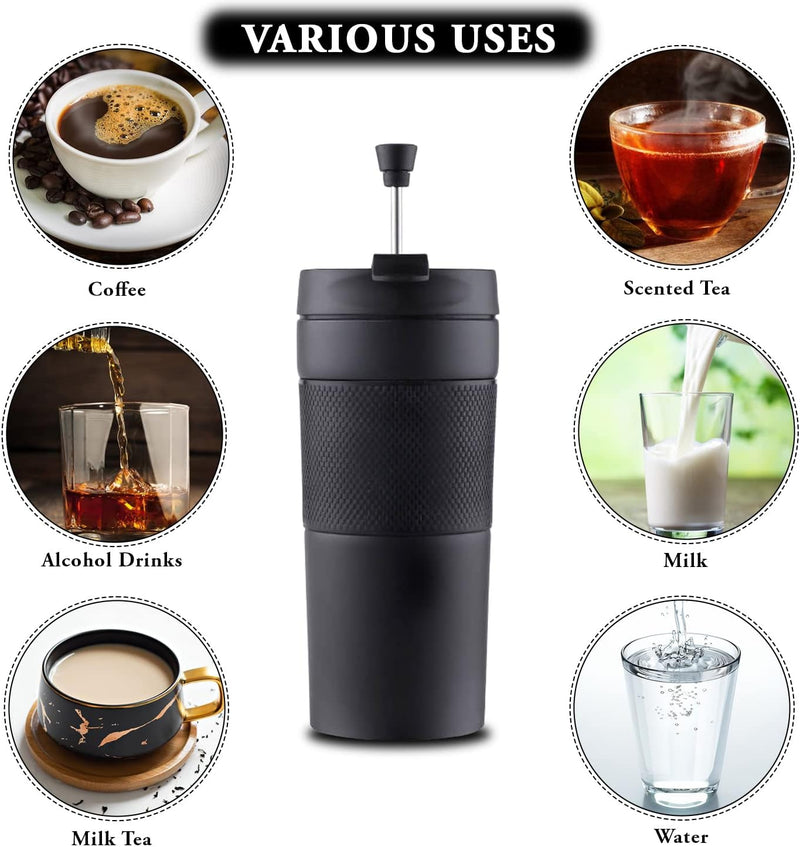 GOOD ROSS. 2in1. Vacuum-insulated travel French Press. Double wall stainless steel, Coffee Pot 12oz