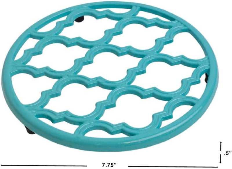 Home Basics Lattice Collection Cast Iron Trivet for Serving Hot Dish, Pot, Pans & Teapot on Kitchen Countertop or Dinning, Table-Heat Resistant (2, Turquoise)