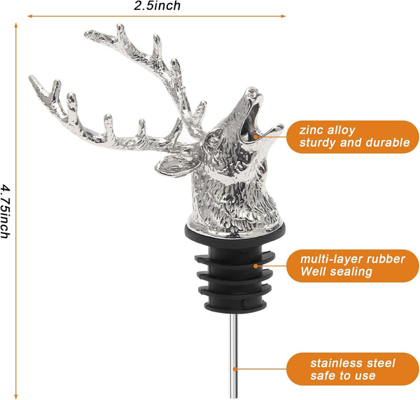 Coitak Deer Head Wine Pourer Spout, Wine Bottle Stopper for Home and bar, Animal Wine Pourer and Stopper With Silicone Rubber Fitting
