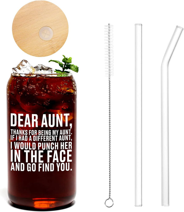 Mothers Day Gifts for Aunt, Aunt Gifts from Niece/Nephew, Aunt Birthday Gift, Best Aunt Ever Gifts, Funny Thanksgiving Christmas Gifts for Aunt, New Aunt, Aunties - 16 Oz Coffee Beer Can Glass Cups