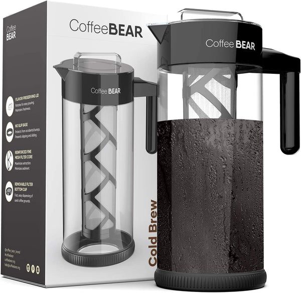 – Cold Brew Coffee Maker and Ice Tea Brewer, Borosilicate Glass Pitcher with Mesh Filter, 1.3L (44oz)