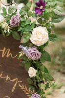Artificial Rose Flower Runner Rustic Flower Garland Floral Arrangements Wedding Ceremony Backdrop Arch Flowers Table Centerpieces Decorations (5FT Long, Lilac)
