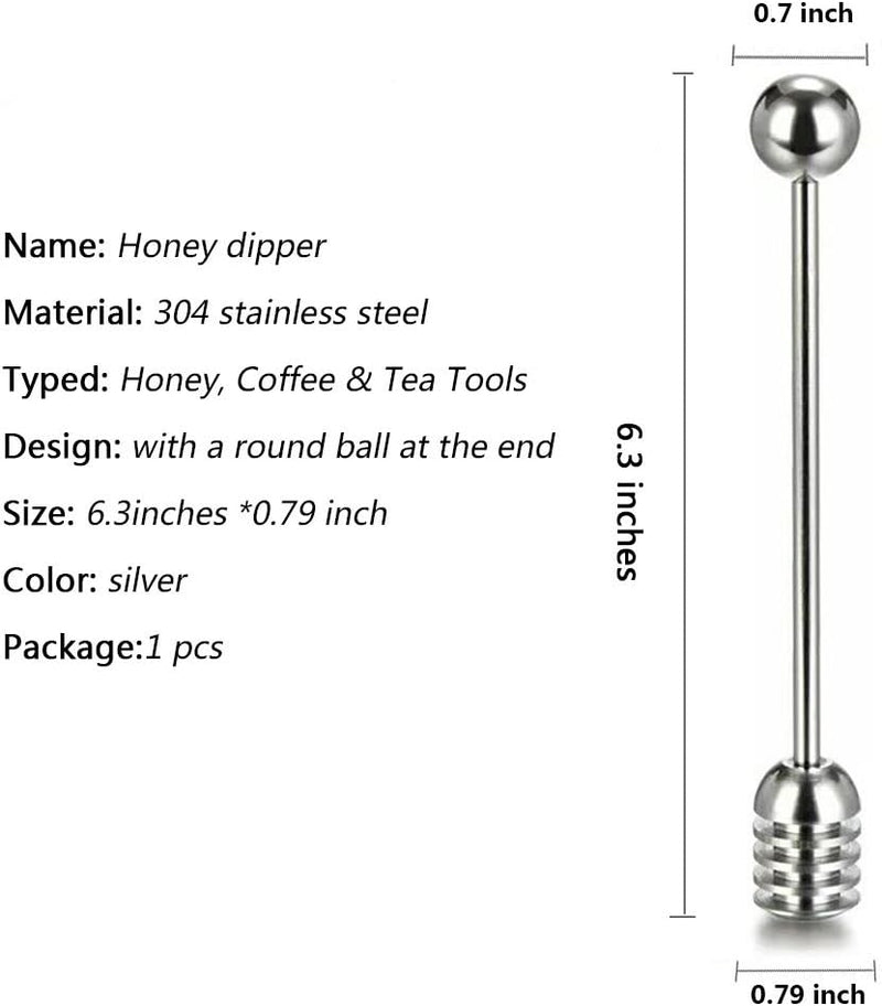 Honey and Syrup Dipper Stick Server Honey Spoon 304 Stainless Steel Wand for Honey Pot Jar Containers-6.3 Inch