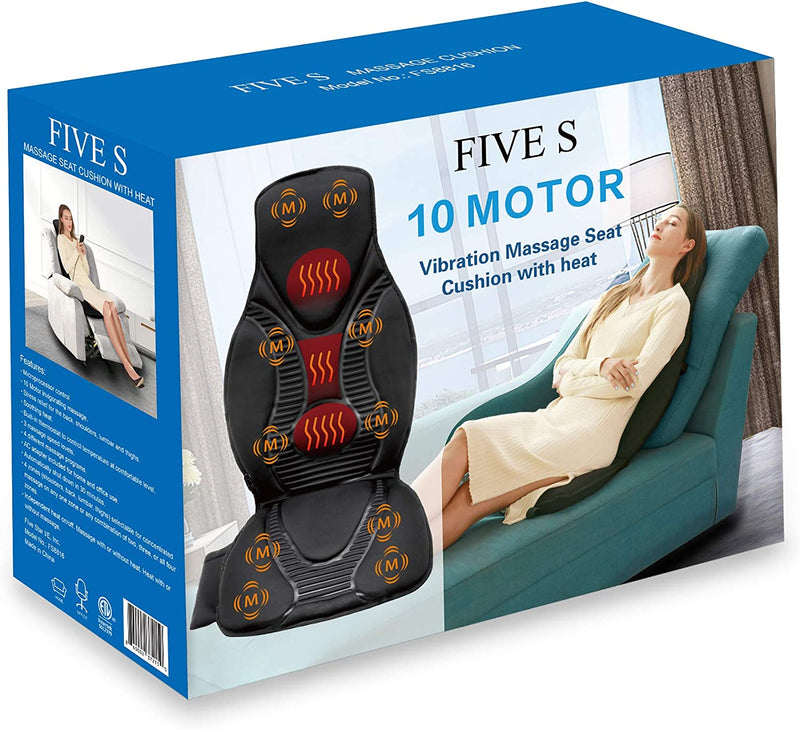 FS8816 Massage Seat Cushion, Massager with Heat, 10 Massage Nodes for Neck, Shoulders, Back/Lumbar, Thighs for Home, Office (Black)