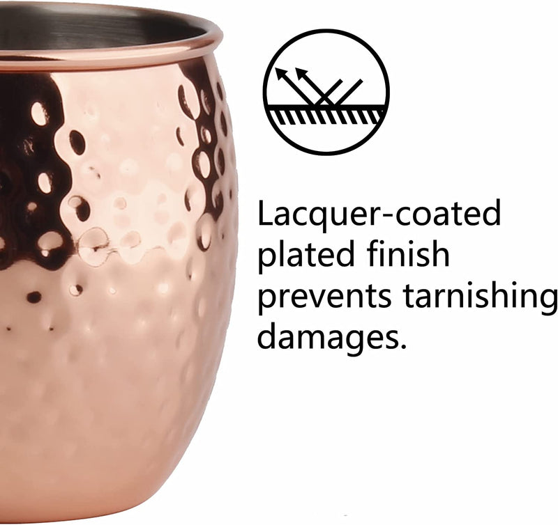 Arora Moscow Mule Mug, Set of 2 Copper Hammered, Durable for Home Dining, Max Capacity 20oz, 3.7" D x 3.9" H