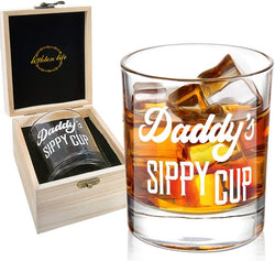 LIGHTEN LIFE Daddy's Sippy Cup Whiskey Glass 12 oz,Unique Dad Gift in Valued Wooden Box,Funny Gag Gift for New Dad,Father,Husband from Kids Wife for Father's Day,Birthday,Christmas