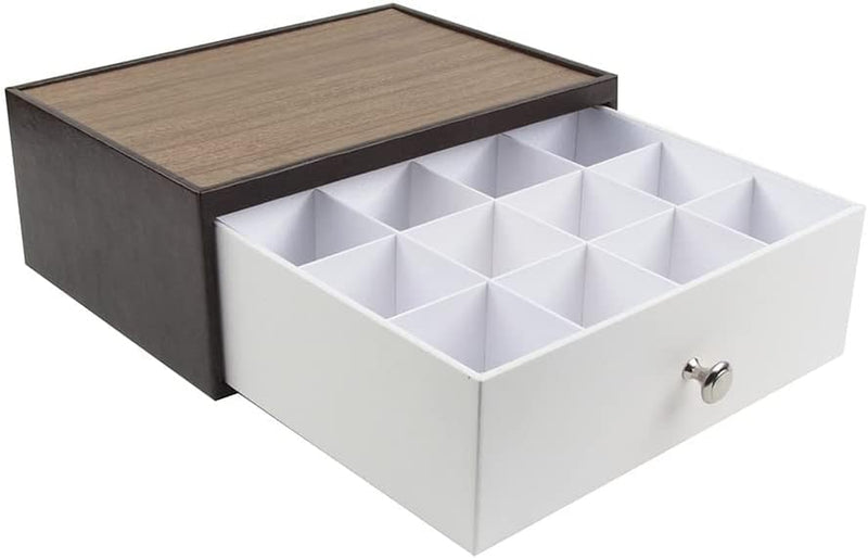 J JACKCUBE DESIGN Tea Bag Organizer for Countertop with Drawer, Tea Storage Organizer with 12 Compartments(Brown/White) - MK353A