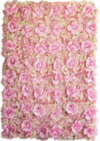 12 Pack 33 Sq Ft. Artificial Faux Foliage Wall Mat Panel Hydrangea and Rose Flower Backdrop Wedding Party Event Decoration (Pink)
