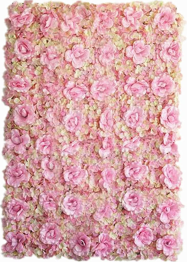 12 Pack Faux Foliage Wall Mat Panel - Pink Hydrangea and Rose Flower Backdrop