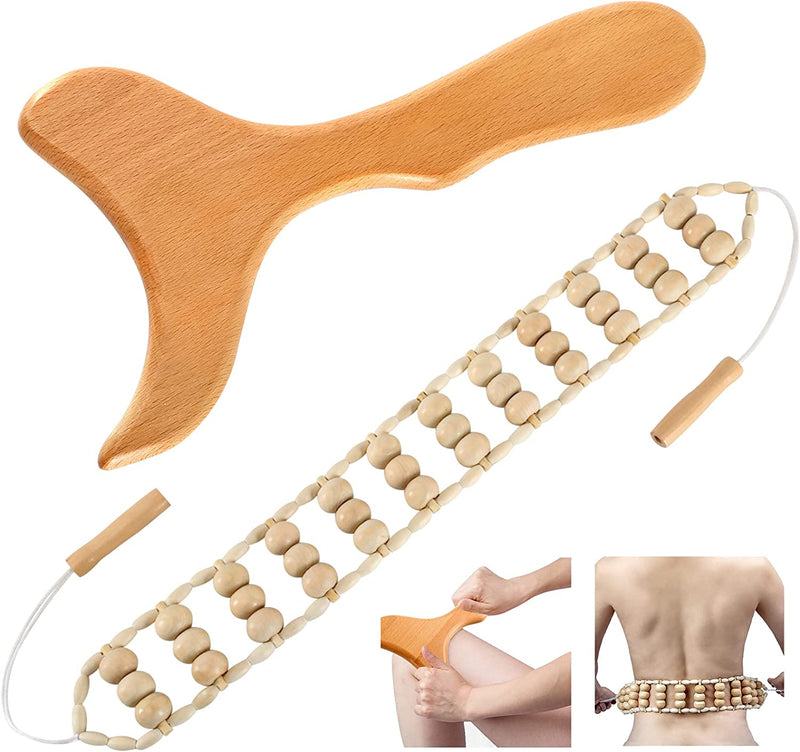 Openfly Wood Back Massage Roller Tool, 2Pcs Wood Therapy Massage Tools for Neck Leg Back Pain Relief, Lymphatic Drainage, Maderoterapia