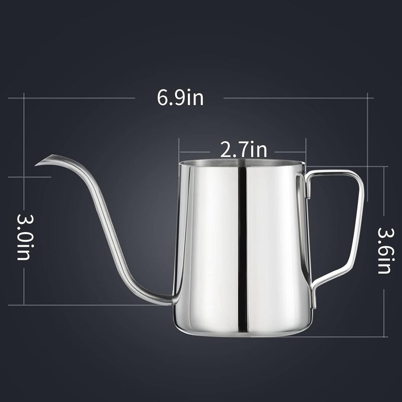 PARACITY Pour Over Kettle Gooseneck Spout Coffee Tea Pot 12OZ Hanging Ear Hand Blunt Long Narrow Drip Cup for Coffee Maker Carafe, Camping Coffee Pot for Travel Outdoor(Stainless Steel)