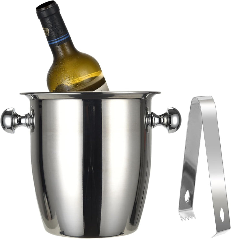 Ice Buckets - Champagne Bucket with Tongs Keeps Ice Frozen Longer,Stainless Steel Wine Chiller Thick Walled Wine Cooler for Parties Beer Red Wine Liquor Bar Ktv (5L, Silver)