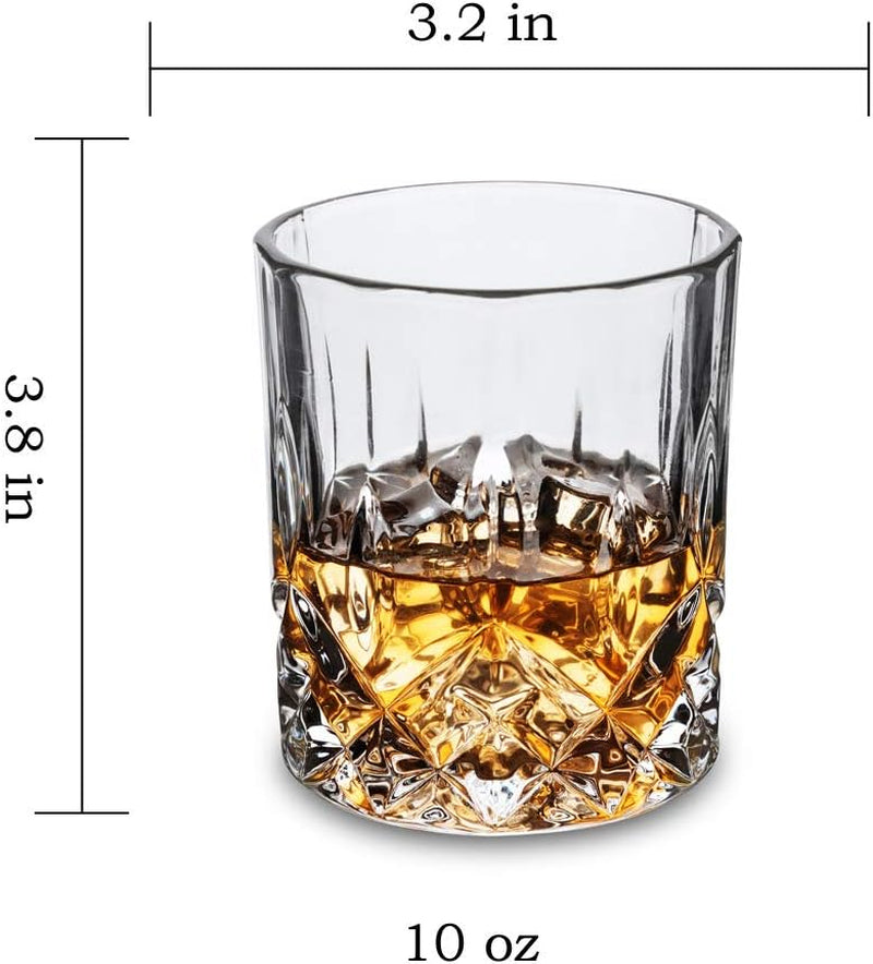 KANARS Old Fashioned Whiskey Glasses with Luxury Box - 10 Oz Rocks Barware For Scotch, Bourbon, Liquor and Cocktail Drinks - Set of 4 - Men Gift for Christmas New Year