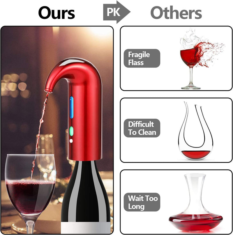 Electric Wine Aerator Pourer, Wine Decanter Pump Dispenser Set Stopper Multi-Smart Automatic Filter Wine Dispenser - Premium Aerating Pourer and Decanter Spout - wine preserver(Lucky red)