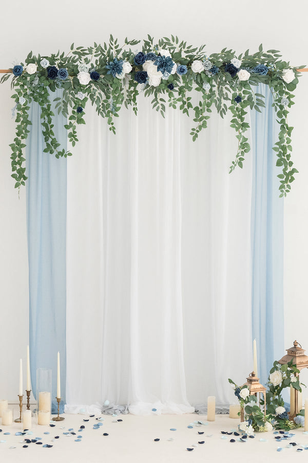 65ft Blue Floral Garland with Hanging Rose Leaves for Ceremony Backdrop