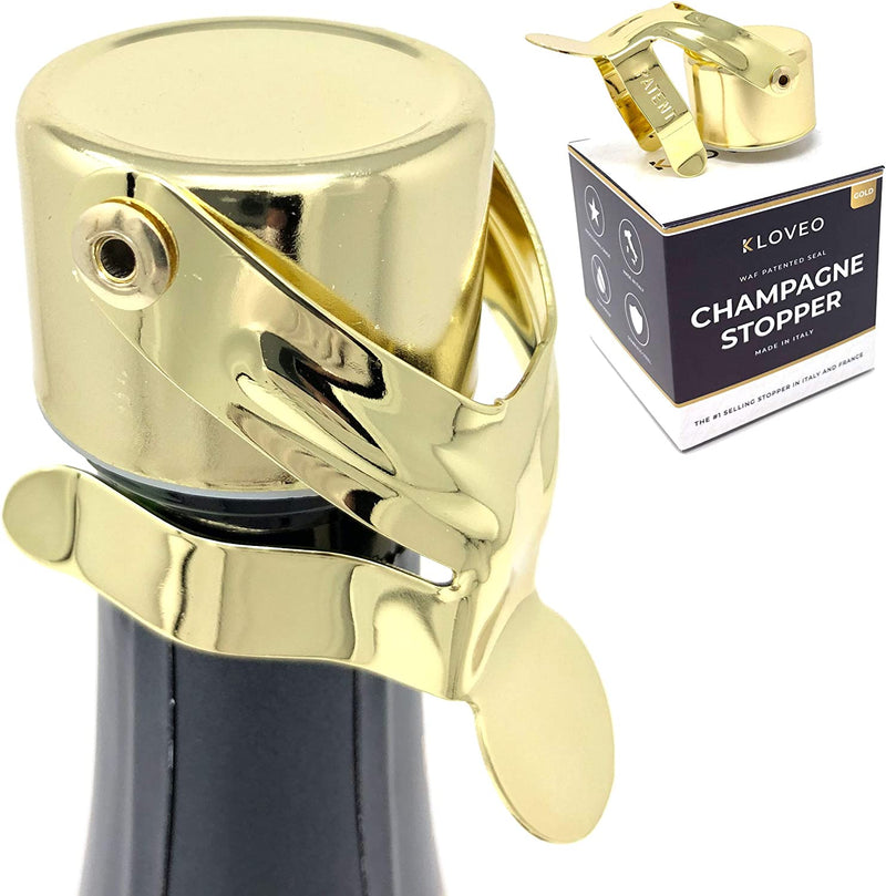 Champagne Stoppers by Kloveo - Patented Seal (No Pressure Pump Needed) Made in Italy - Professional Grade WAF Champagne Bottle Stopper - Prosecco, Cava, and Sparkling Wine Stopper