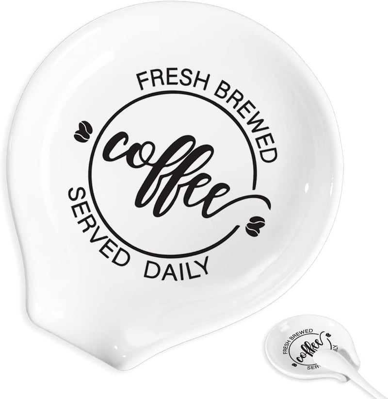 Coffee Spoon Rest and Spoon,Funny Coffee Quote Black And White Ceramic Coffee Spoon Holder-Station Decor Coffee Bar Accessories-Gifts for Coffee Lovers (I Like My Coffee)