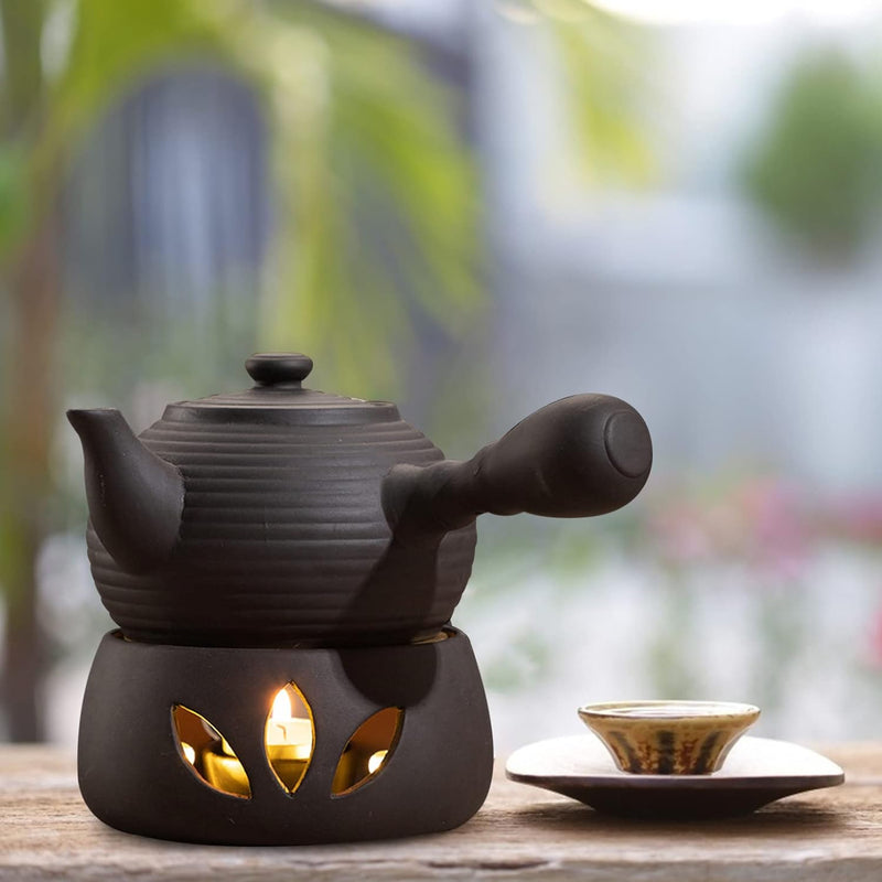 Veemoon Ceramic Tea Pot Warmer Heater Set Japanese Pottery Teapot Warmer Base Tea Light Candle Holder Tea Stove Warmer for Tea Set Coffee Cup Tea Pot