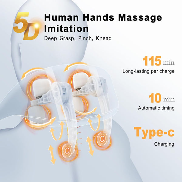 Neck and Shoulder Massager with Heat Cordless Deep Tissue Electric 5D Shiatsu Kneading Back Massager for Pain Relief Full Body Massage Best Gifts for Men Women