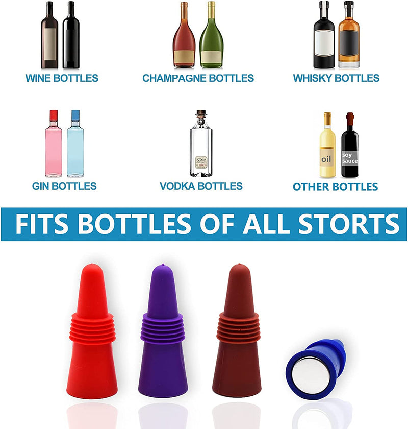 Wine Stoppers Beverage Bottle Sealer Soft Silicone Wine Bottle Stoppers Corks with Grip Top for Keeping Wine Champagne Fresh, 8 Pack