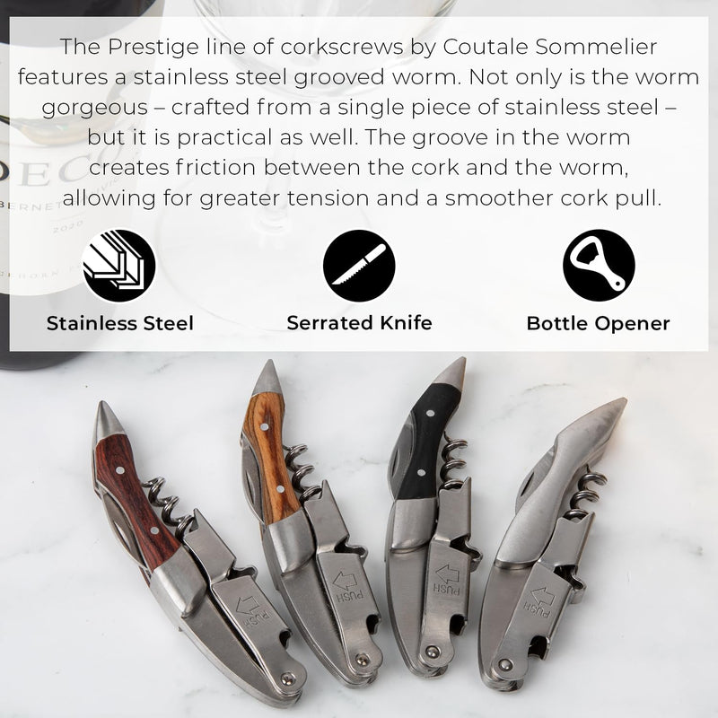 Prestige Waiters Wine Bottle Opener By Coutale Sommelier - Rosewood - French Patented Spring-Loaded Double Lever Wine Opener - Great Manual Corkscrew for Bartenders and Gifts