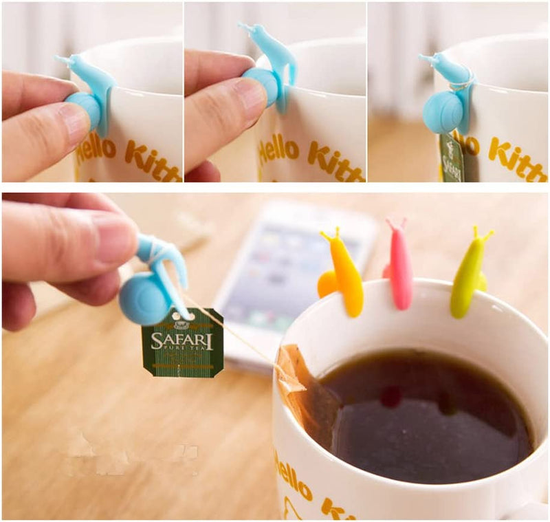 WZYuan Pack of 10pcs Candy Colors Colorful Cute Silicone Snail Shape Cup Mug Tea Bag Holder Clips