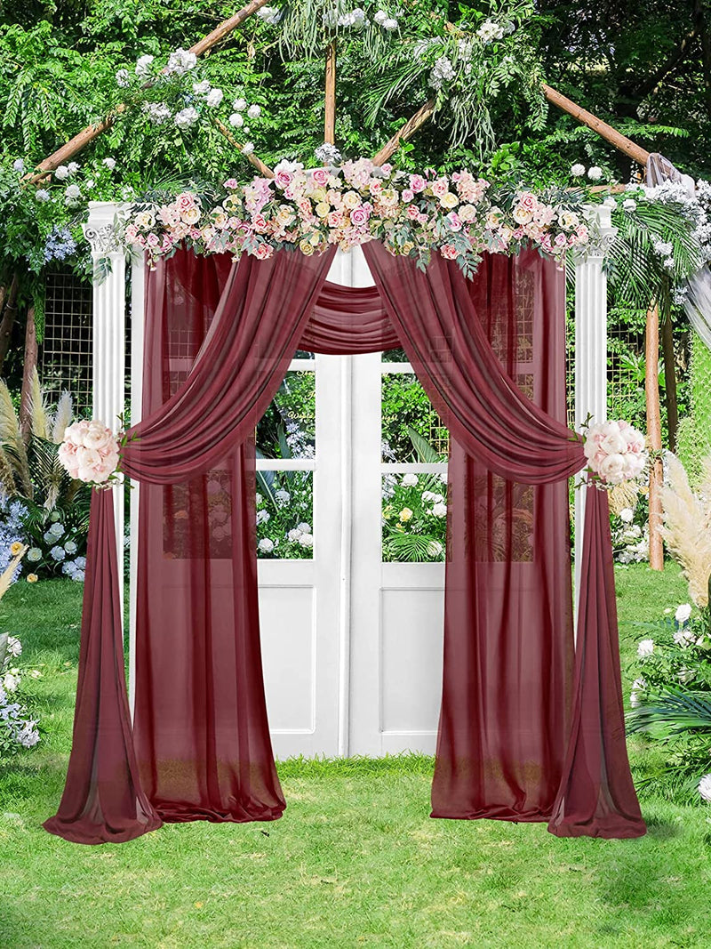 Burgundy Chiffon Wedding Arch Drapes 2 Panels - 6 Yards - Ceiling Swag Decoration