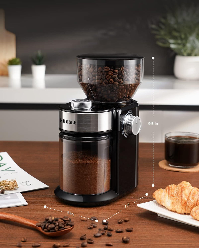 KIDISLE Electric Burr Coffee Grinder2.0, Automatic Flat Burr Coffee for French Press, Drip Coffee and Espresso, Adjustable Burr Mill with 16 settings, 14 Cup, Stainless Steel