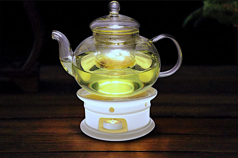 Sun's Tea Universal Ceramic Teapot Warmer | Tea Warmer - Round (Size - 4.25 in / 11 cm Diameter) - Candle Never Flames Out