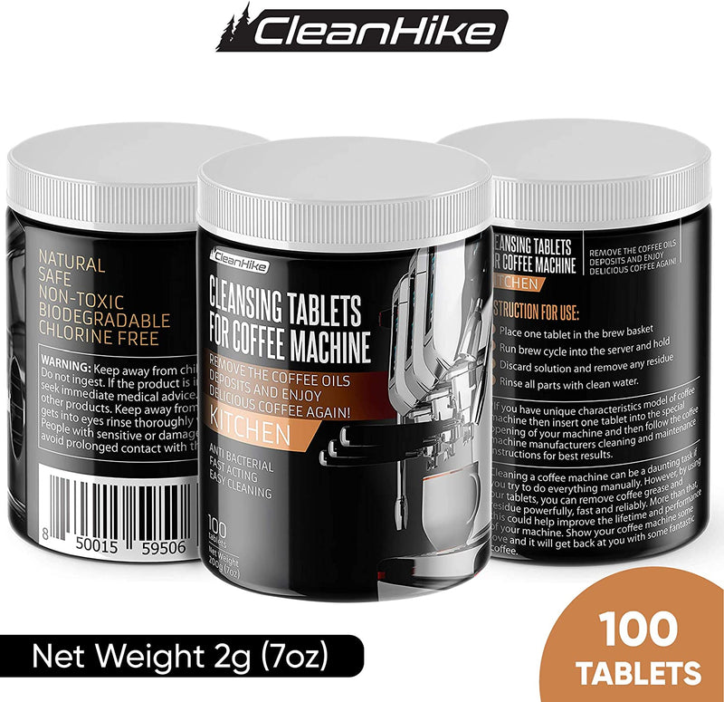 CleanHike Espresso Machine Cleaning Tablets - (100 Tablets) For Breville, Jura, Miele, and Universal Coffee Machine for All Brands - Professional Coffee Grease and Residue Cleaner for Baristas (1)