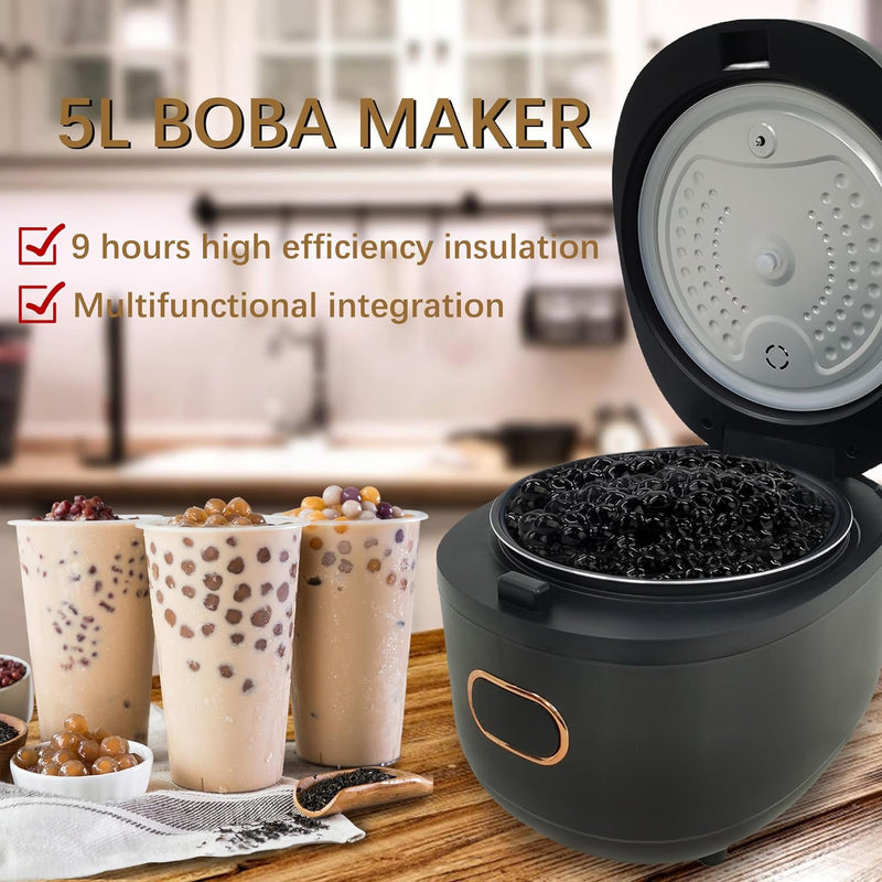 Boba Maker Machine, Commercial 5L Electric Pearl Boba Cooker with Smart Touch Control Panel, Non-Stick Auto Bubble Boba Pot Tapioca Cooker Pearl Maker for Milk Tea Shop, Coffee Shop, Restaurant, Home