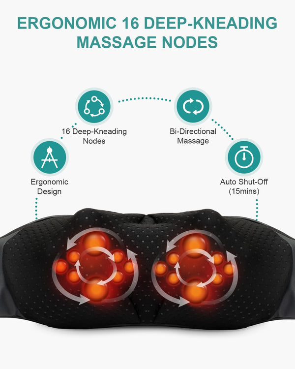 Nekteck Cordless Neck and Back Massager for Pain Relief Deep Tissue, Shiatsu Neck Massager with Heat, Portable Massage Pillow for Shoulder, Leg, Body Muscle, Home, Office, Car, Gifts for Men Women