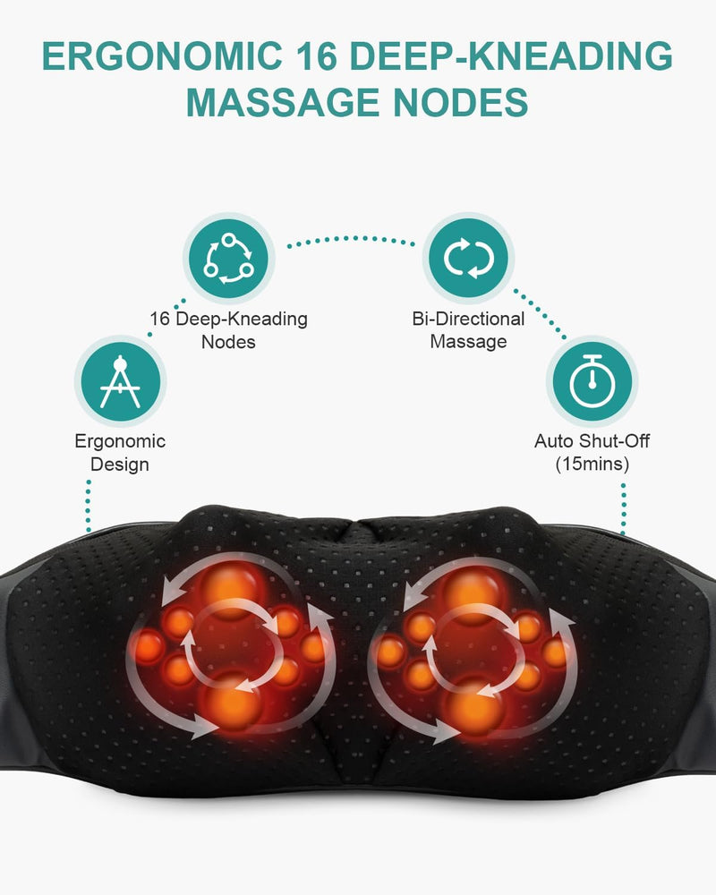 Nekteck Cordless Neck and Back Massager for Pain Relief Deep Tissue, Shiatsu Neck Massager with Heat, Portable Massage Pillow for Shoulder, Leg, Body Muscle, Home, Office, Car, Gifts for Men Women