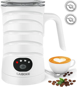 Milk Frother, SAIBOKE 4-in-1 Electric Milk Steamer，Automatic Hot & Cold Foam Maker, 8.8oz/260ml Milk Warmer for Latte, Cappuccinos, Macchiato. Ultra-Quiet Working & Automatic Shut Off.