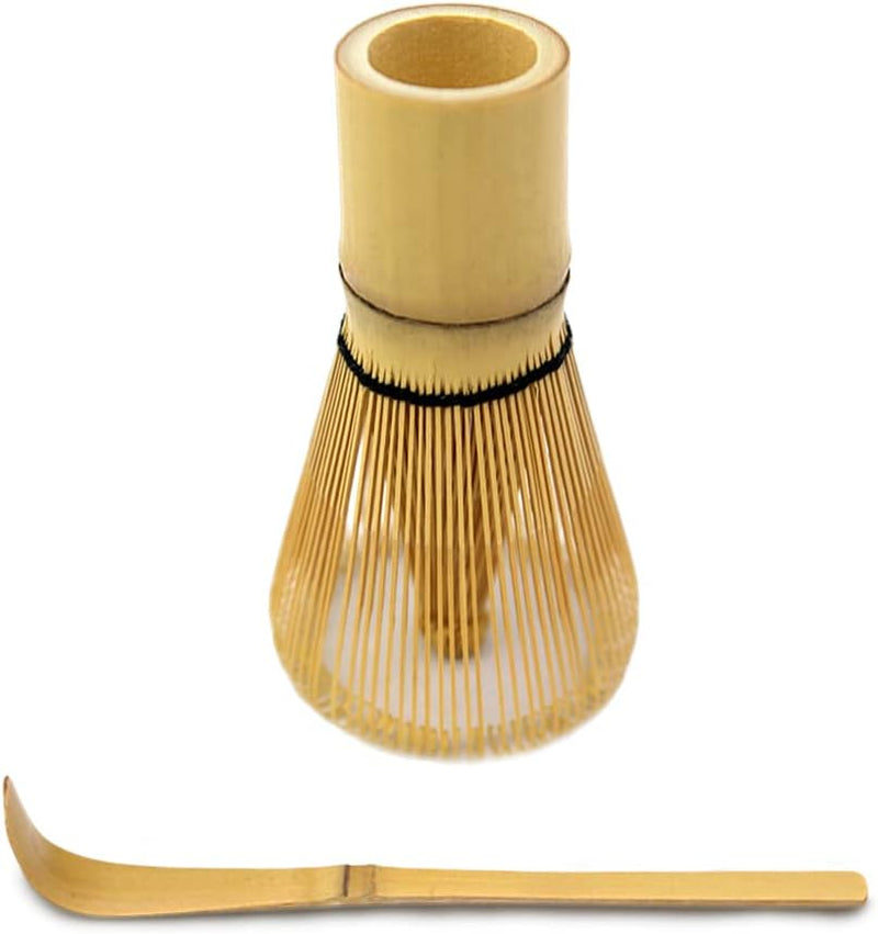 Bamboo Matcha Whisk with Bamboo Spoon and Hooked Bamboo Scoop (Chashaku) Set by MATCHA DNA - Traditional Matcha Whisk Made from Durable and Sustainable Golden Bamboo for Matcha Tea Preparation