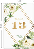 White Floral Greenery Table Numbers/Set of 28 Wedding Table Number Cards / 4" X 6" Watercolor Botanical Design with Faux Gold Accents