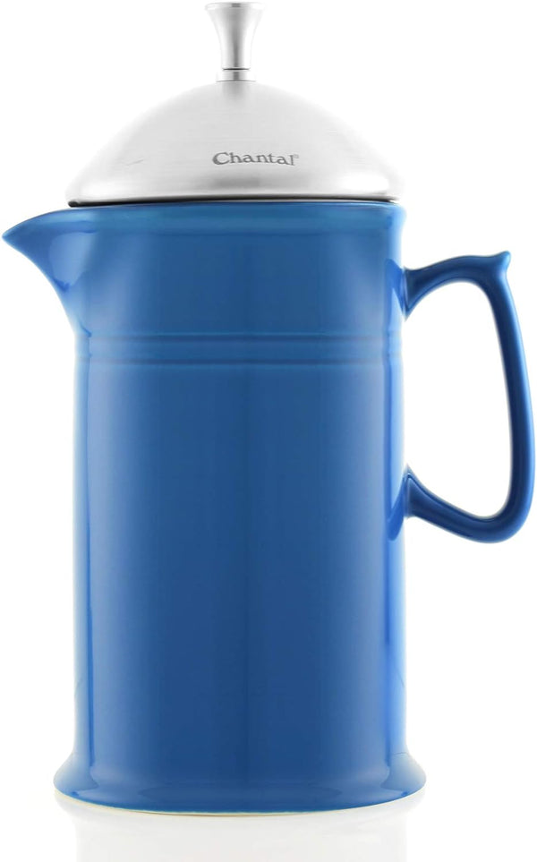 Chantal Stoneware French Press with Stainless Steel Plunger and Lid, 28 ounce capacity, Blue Cove