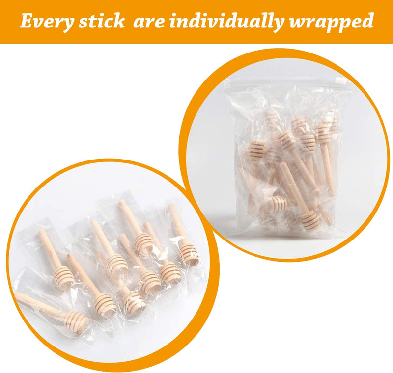 Premium 50-Pack 3 Inch Mini Wooden Honey Dipper Stick, Individually Wrapped,Pefect for Wedding Shower Party Favors Honey Jar spoon or Honey Wands mini