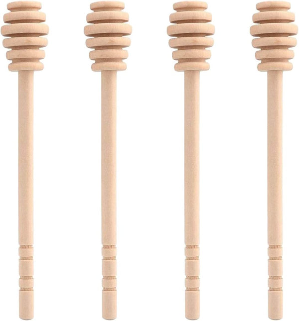 ICEYLI 4 Pcs (6.3 Inches) Wooden Honey Mixing Stirrer Honey Dipper Sticks Honey Comb Stick Honey Spoon Collecting Dispensing Drizzling Jam