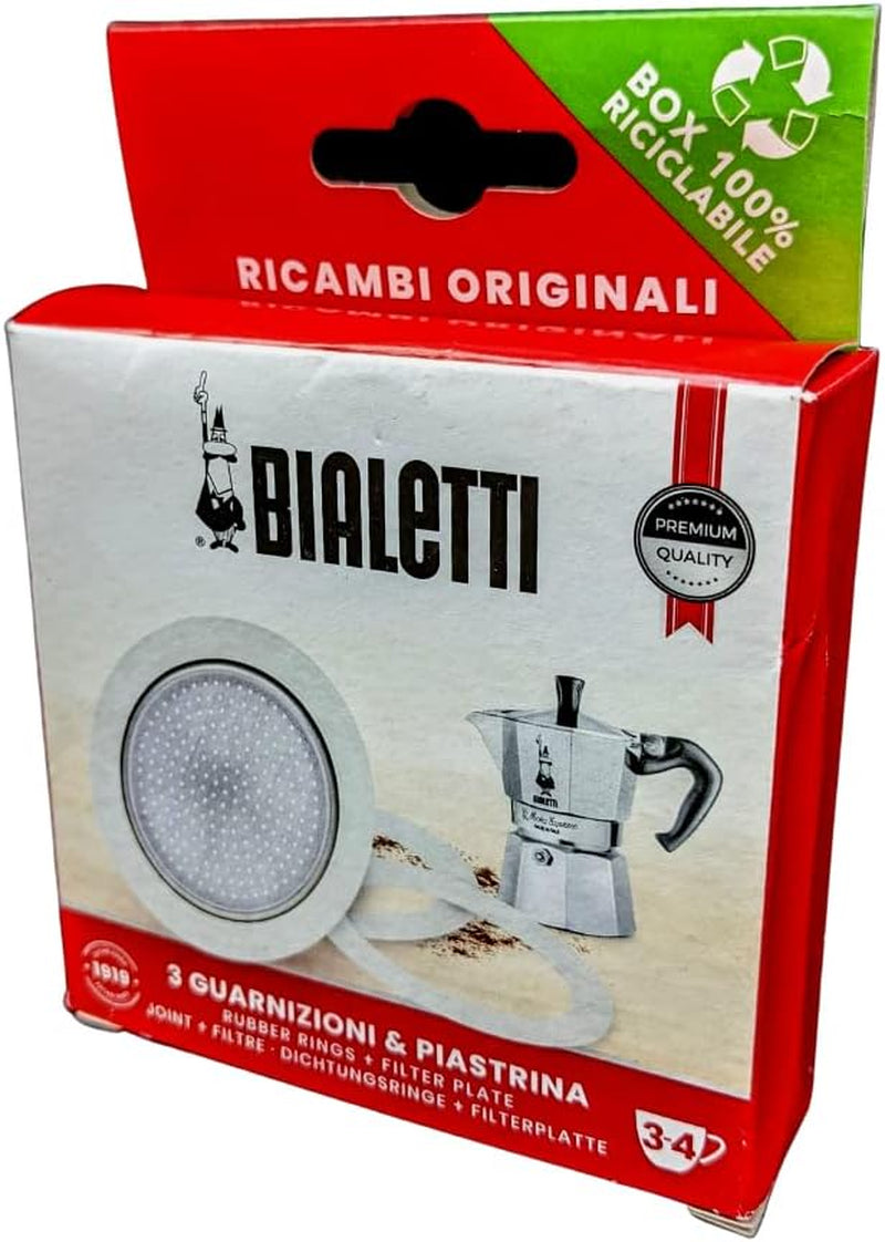 Bialetti Spare Parts, Includes 3 Gaskets and 1 Plate, Compatible with Moka Express, Fiammetta, Break, Happy, Dama, Moka Melody, Alpina, Moka Timer and Rainbow (3/4 Cups)