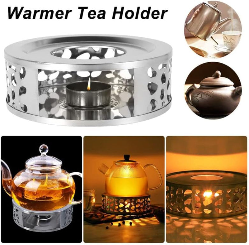 LinaLife Stainless Steel Coffee Tea Teapot Warmer Candle Light Round Base Heater Holder Candle Base Coffee Tea Warmer for Glass Teapot, Stainless Steel Teapot, Ceramic Teapot and Other Heatproof Dish