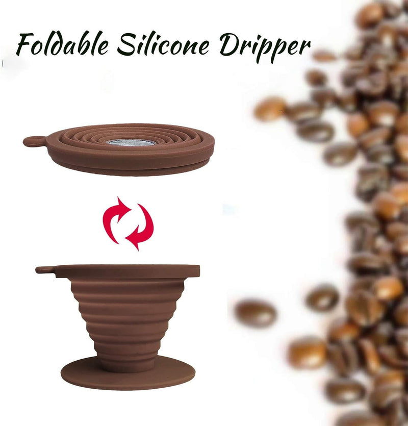 Collapsible Coffee Dripper Pour Over Coffee Filter, Silicone Reusable Coffee Maker,Paperless Coffee Brew Maker,Dishwasher Safe,Carabineer for Hiking, Backpacking,Camping,Home,Office(Brown)