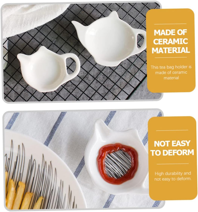 RUNROTOO 2pcs Ceramic Tea Bag Saucer China Tea Bag Coffee Station Accessories Teabag Coaster Ceramic Tea Bag Holder Accessory Tray Tea Party Bracket Tea Bag Dish Dip Decorate Ceramics